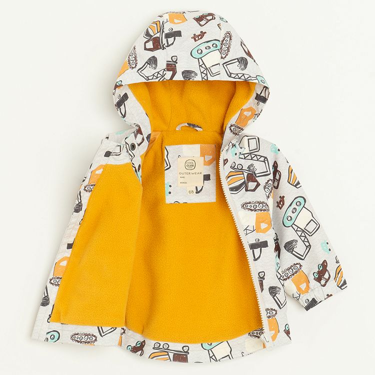 Beige zip through hooded jacket trucks print