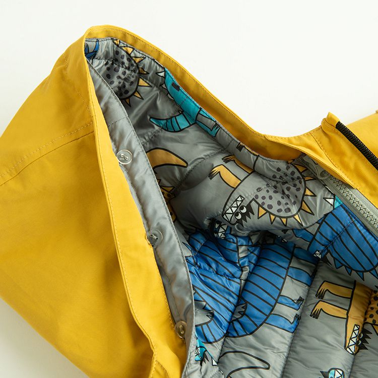 Dark yellow and grey zip through hooded jacket with dinosaurs print- 2 pieces