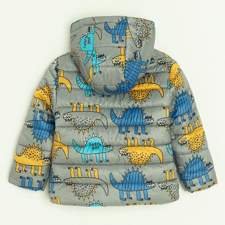 Dark yellow and grey zip through hooded jacket with dinosaurs print- 2 pieces