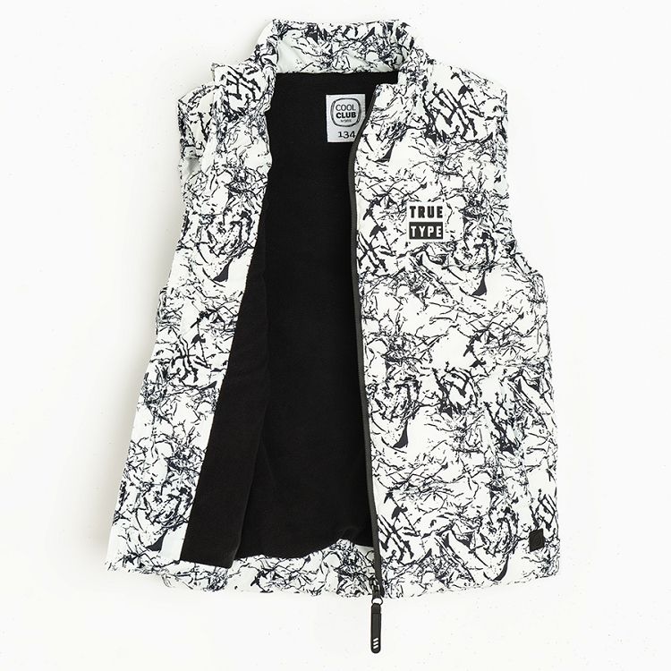 White and black zip through vest