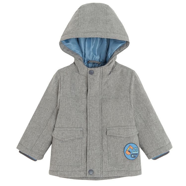 Grey hooded jacket and blue zip through jacket set- 2 pieces