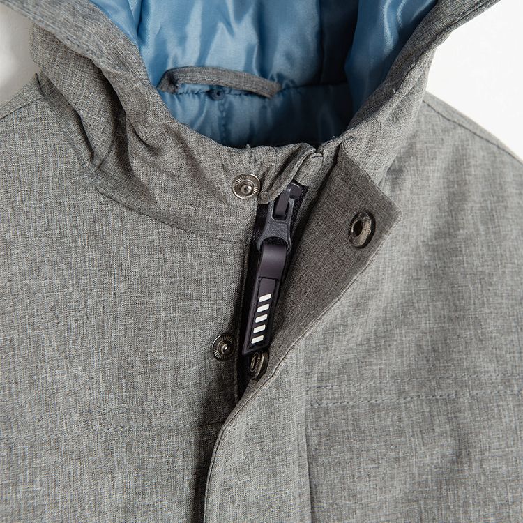 Grey hooded jacket and blue zip through jacket set- 2 pieces