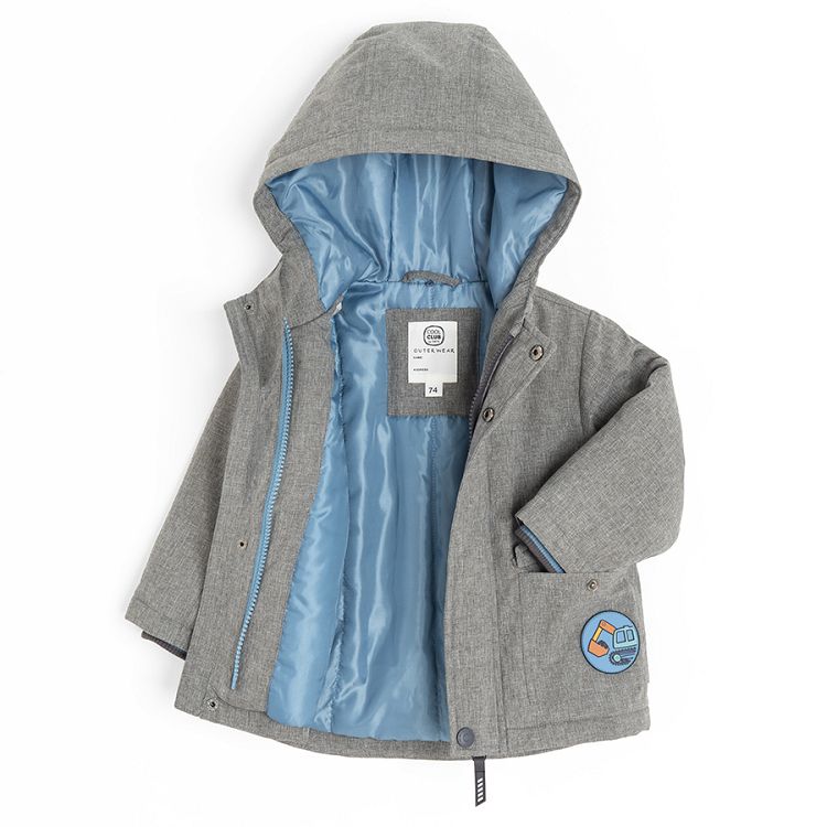 Grey hooded jacket and blue zip through jacket set- 2 pieces