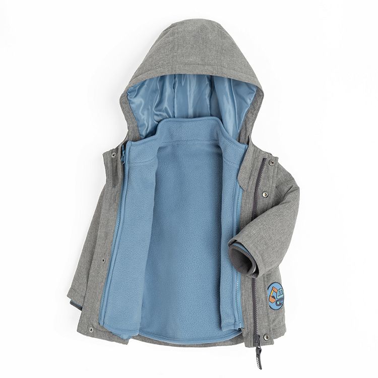 Grey hooded jacket and blue zip through jacket set- 2 pieces