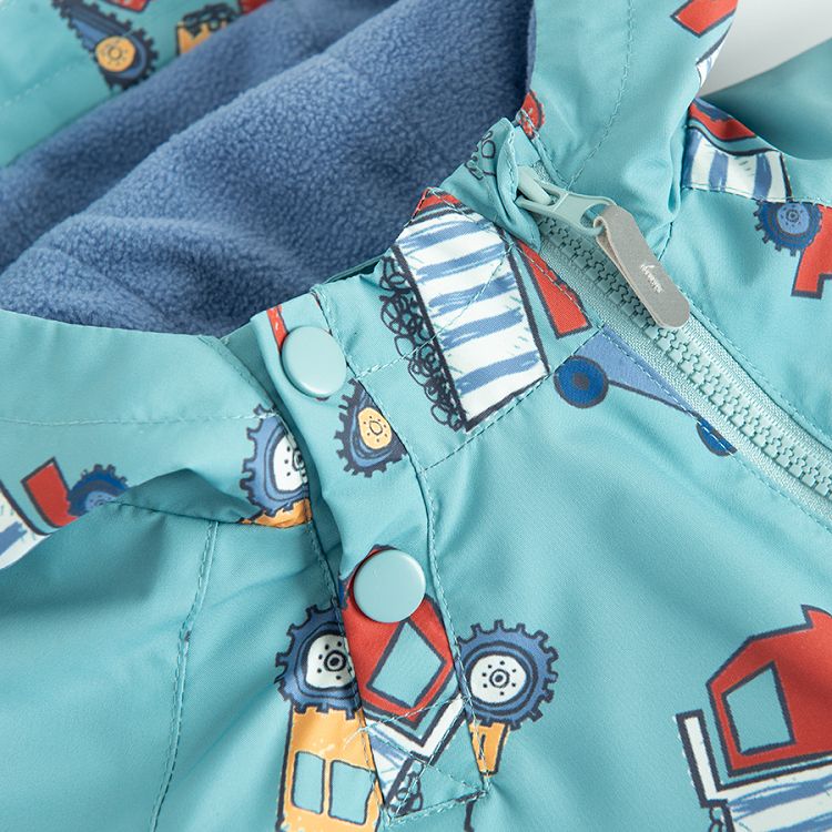 Light blue zip throuhg hooded jacket with trucks print