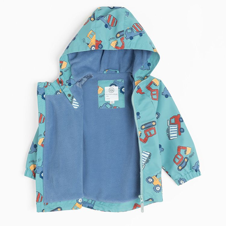 Light blue zip throuhg hooded jacket with trucks print