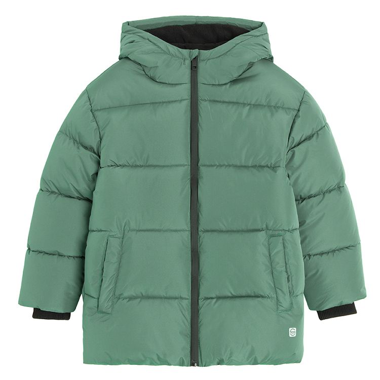 Green long winter zip through jacket