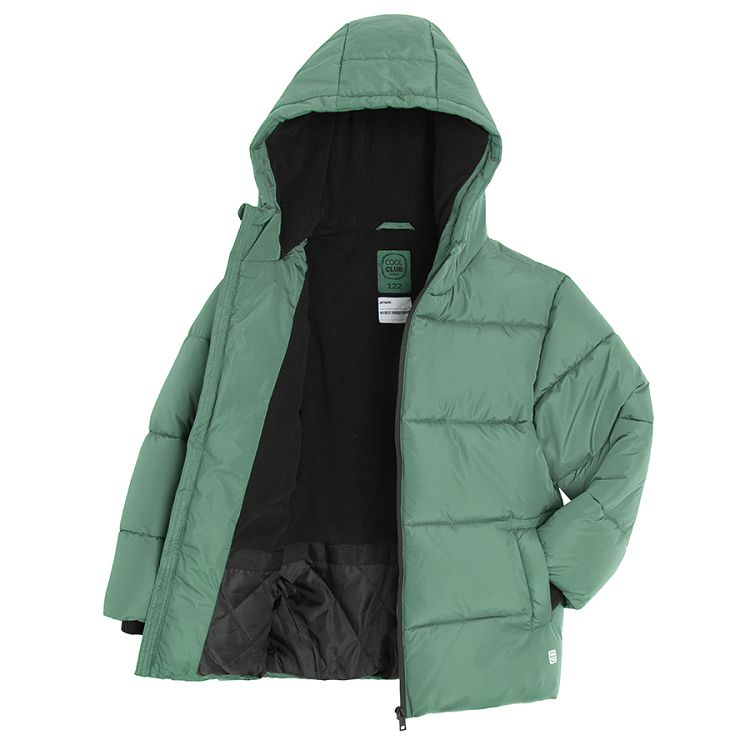 Green long winter zip through jacket