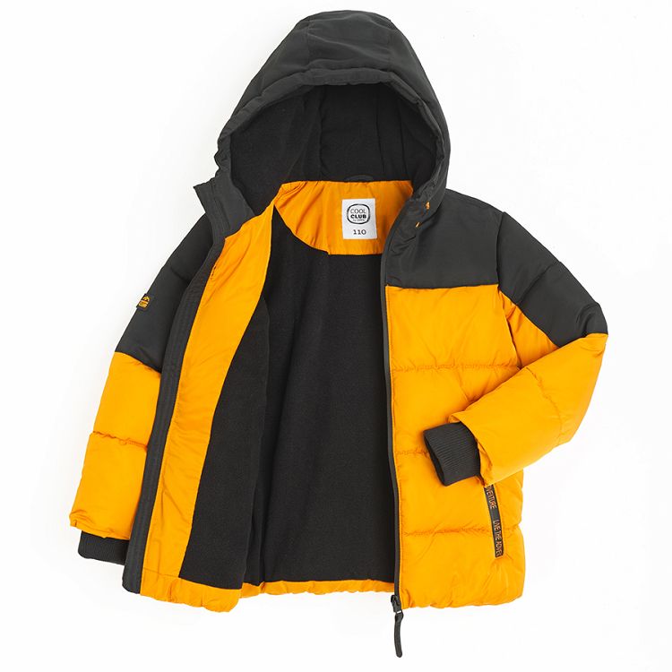 Black and yellow hooded winter jacket