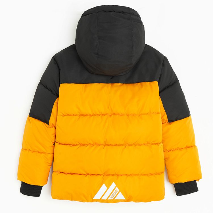 Black and yellow hooded winter jacket