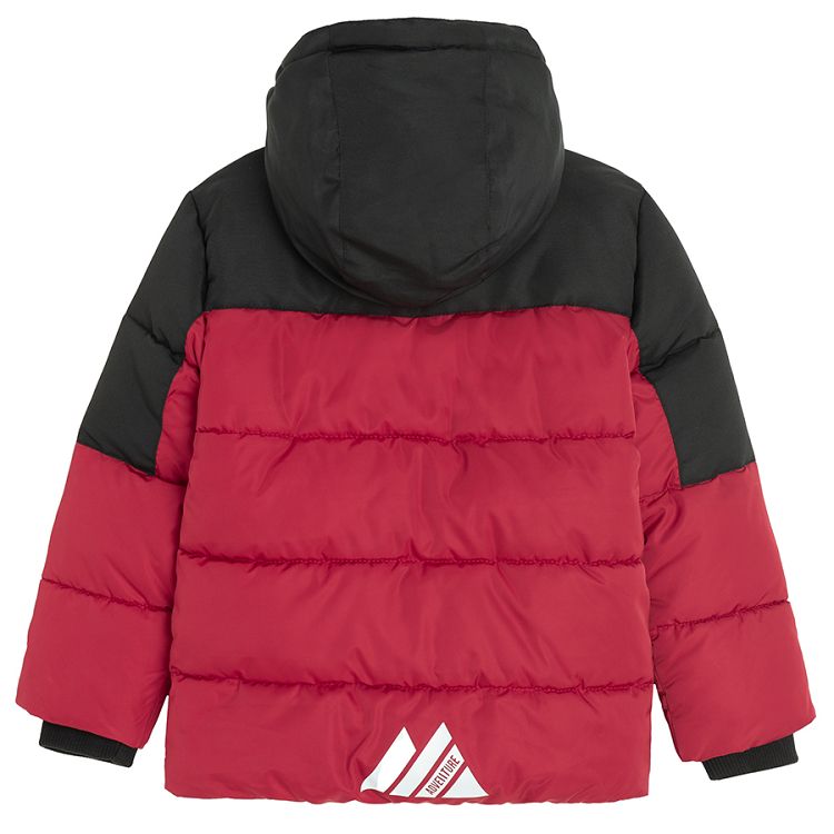 Black and red hooded winter jacket