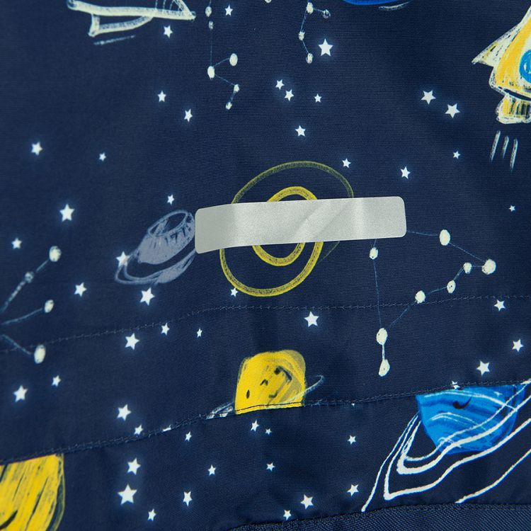 Blue snowsuit with planets print