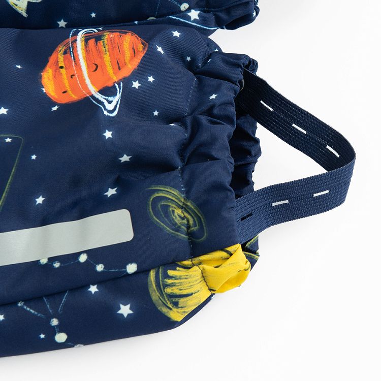 Blue snowsuit with planets print