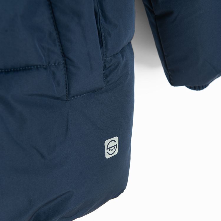 Blue zip through winter jacket