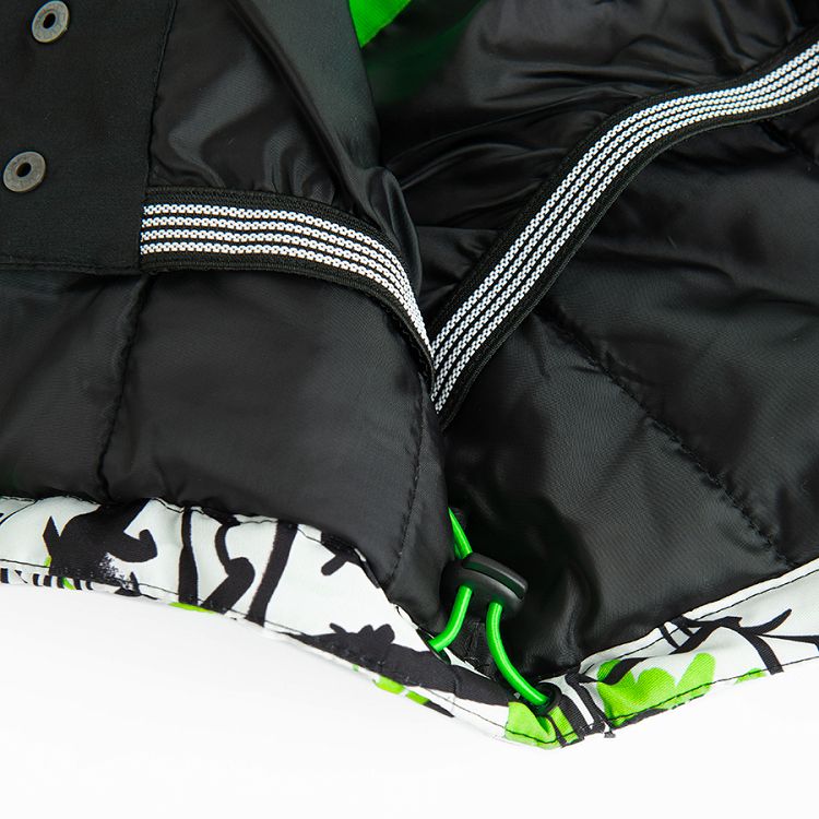 Black and white graffitti hooded ski jacket