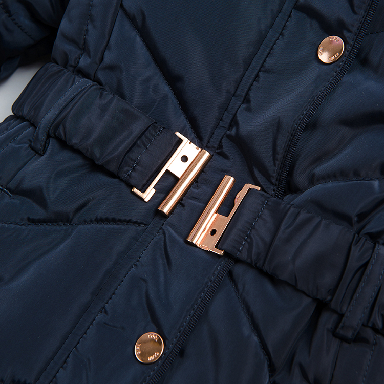 Long navy blue hooded jacket