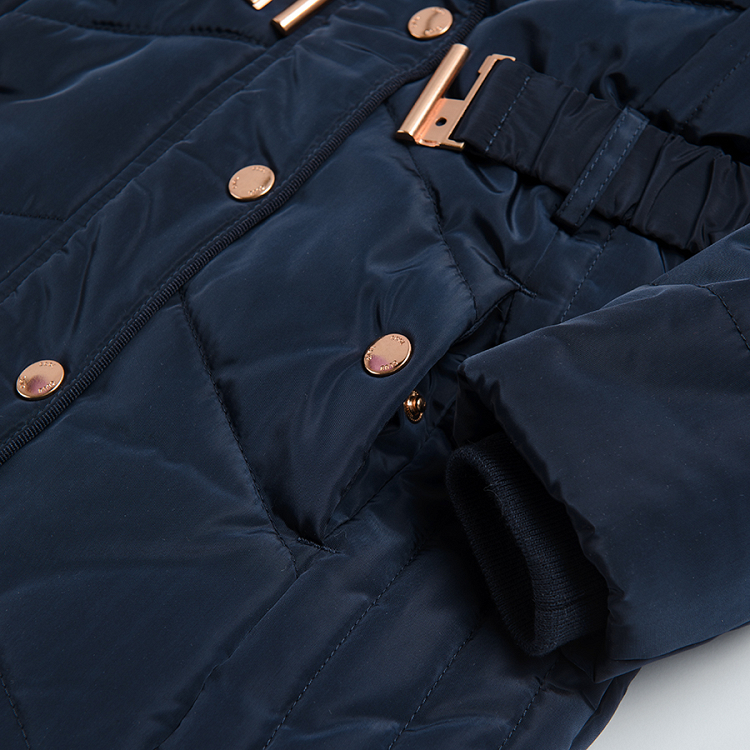 Long navy blue hooded jacket