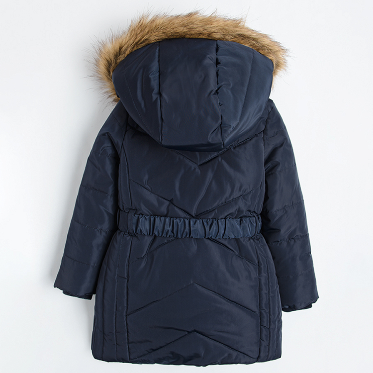 Long navy blue hooded jacket