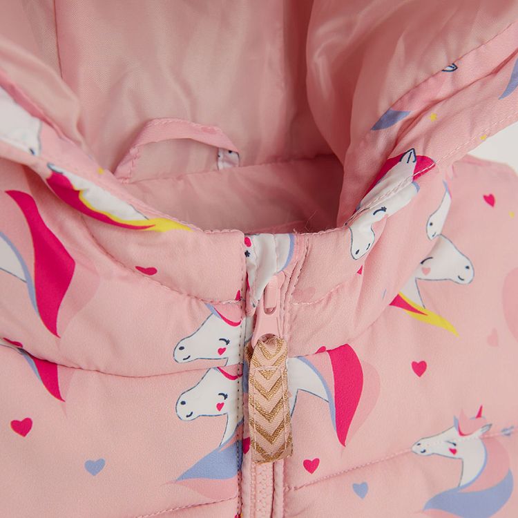 Pink hooded with unicorn print vest and pink zip through seatshirt