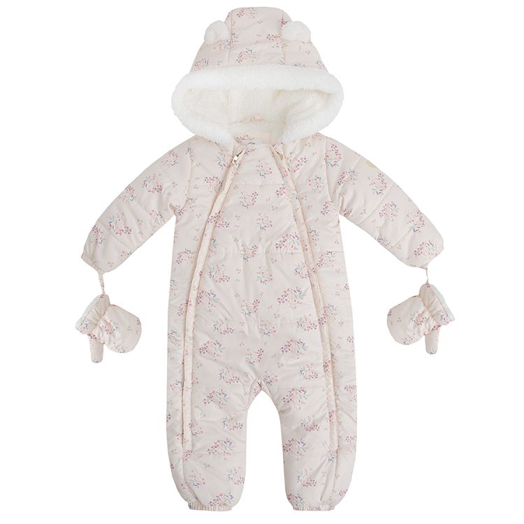 Floral footless snowsuit with gloves