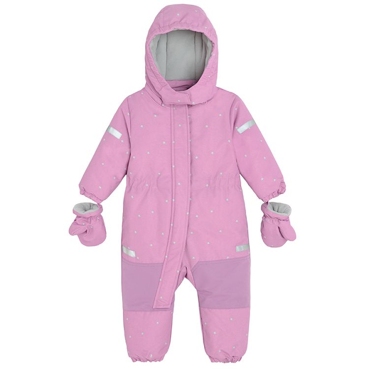 Pink hooded snowsuit with mittens