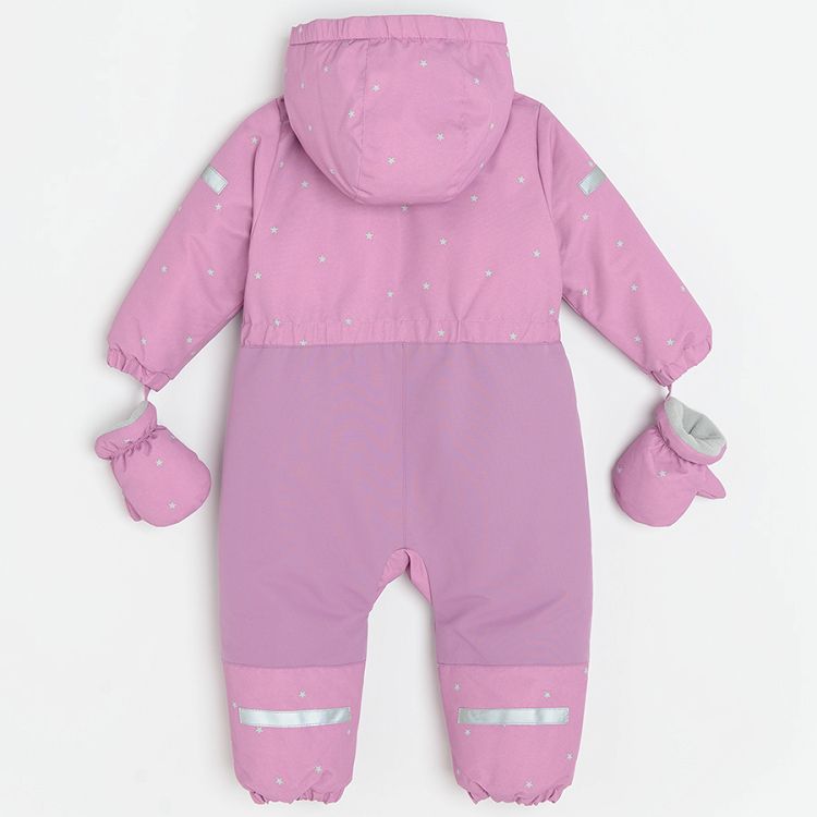 Pink hooded snowsuit with mittens