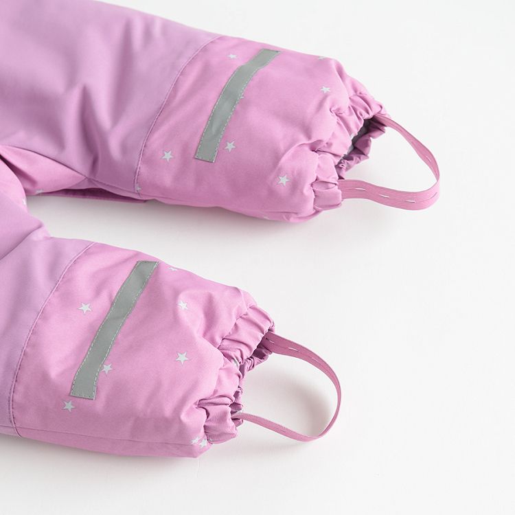 Pink hooded snowsuit with mittens