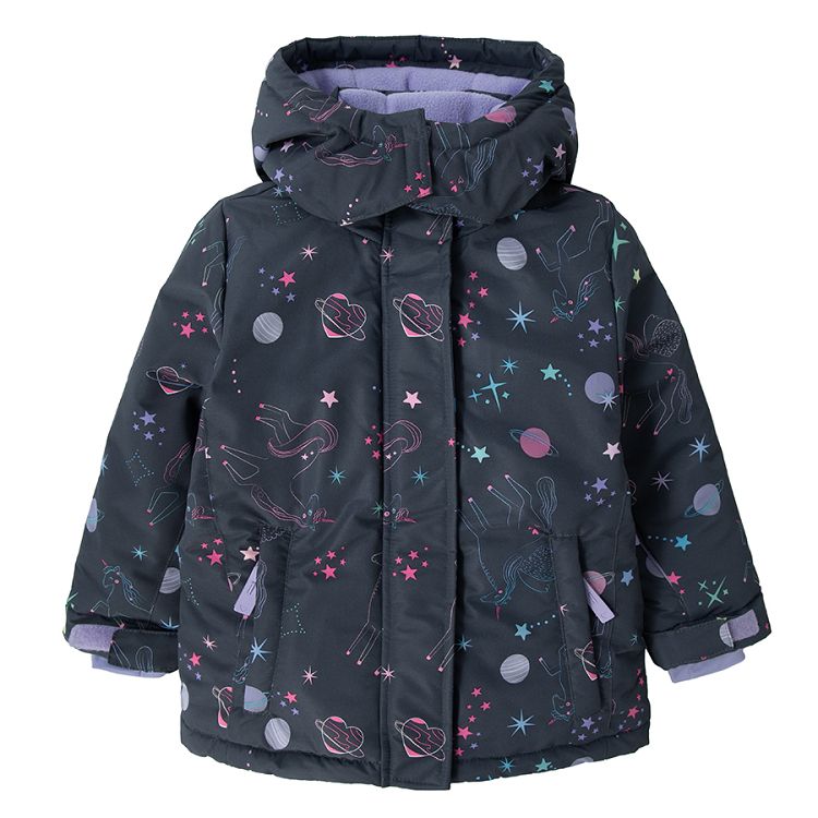 Black ski jacket with universe prints