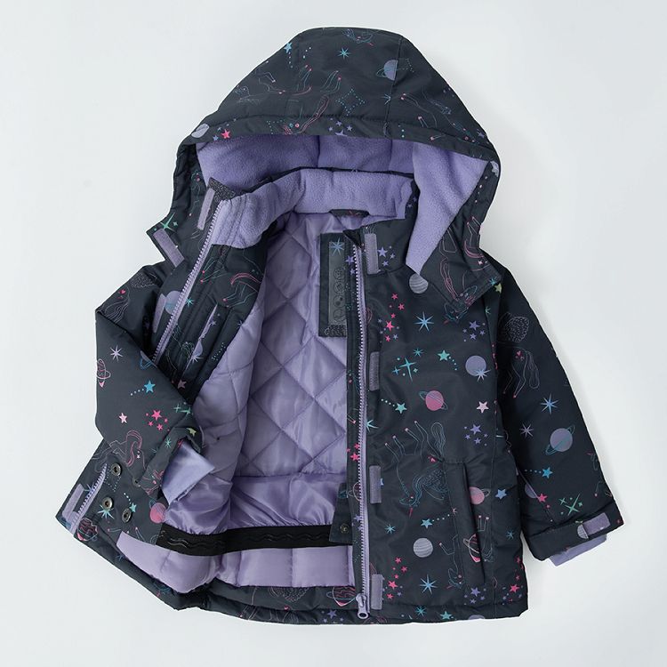 Black ski jacket with universe prints