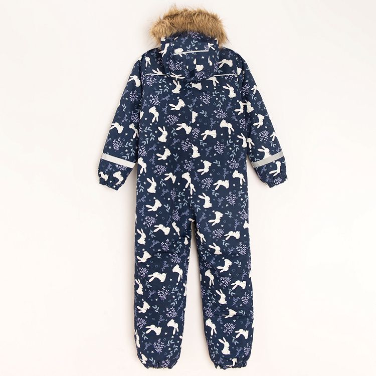 Black hooded snowsuit with bunnies print