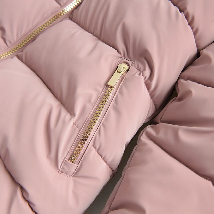 Dusty pink zip through jacket with furlike on the hood