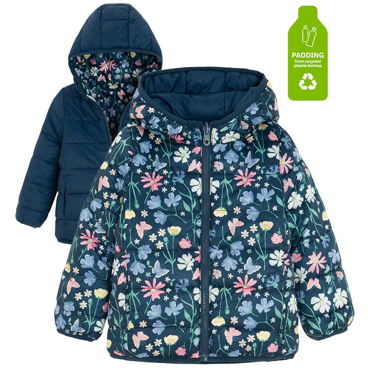 Floral two sided zip through hooded jacket