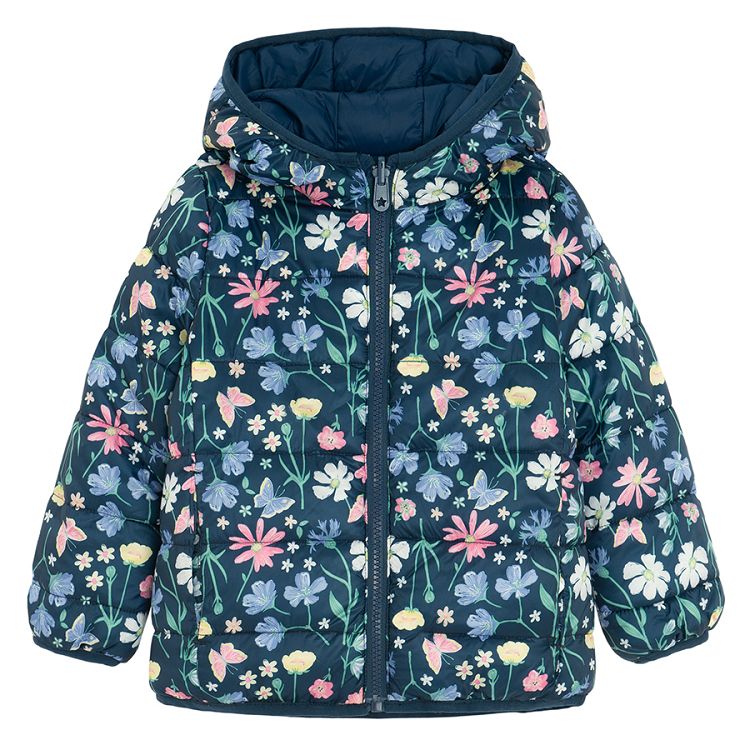 Floral two sided zip through hooded jacket