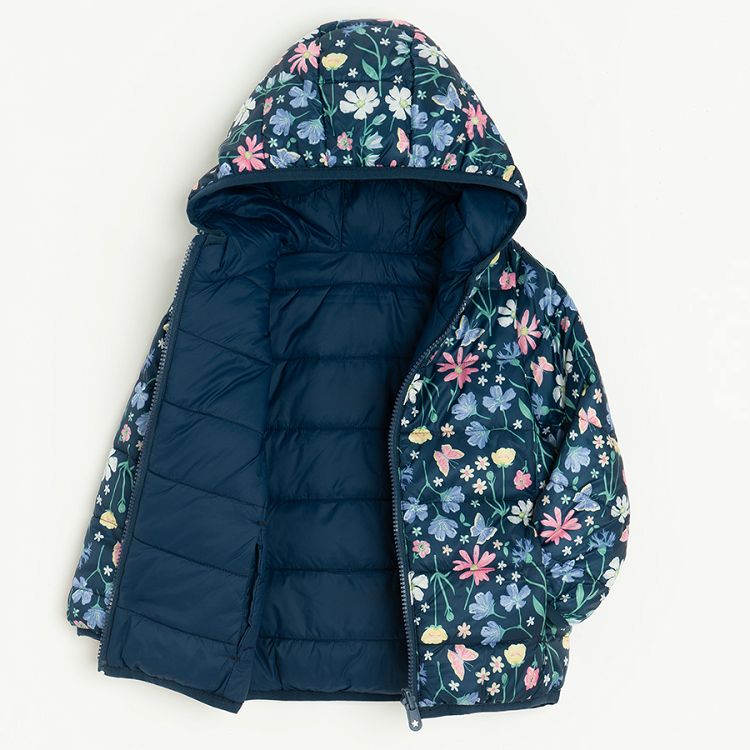 Floral two sided zip through hooded jacket