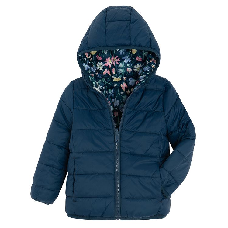 Floral two sided zip through hooded jacket