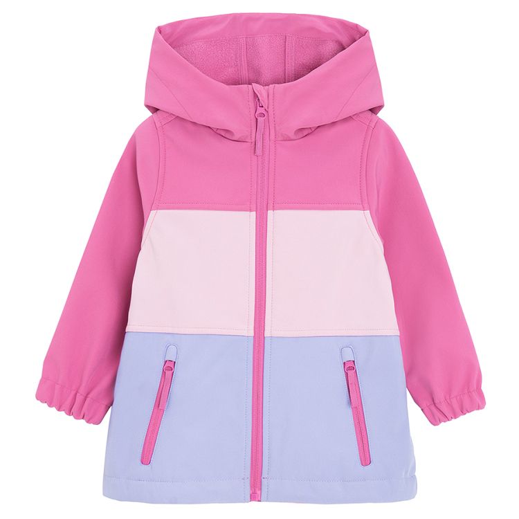 Pink and light blue zip through hooded light jacket