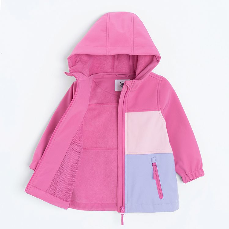 Pink and light blue zip through hooded light jacket