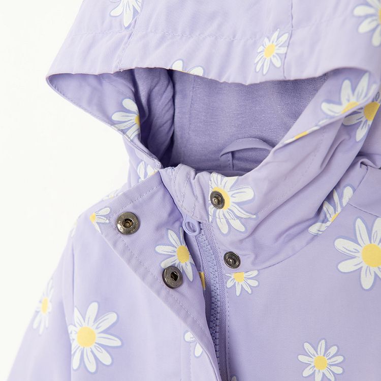 Violet zip through hooded jacket with daisies print