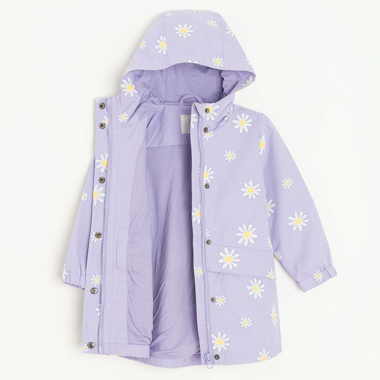 Violet zip through hooded jacket with daisies print