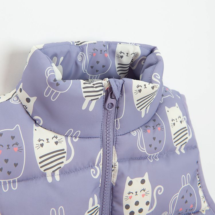 Purple zip through vest with kittens print