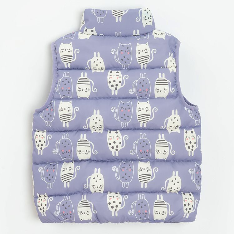 Purple zip through vest with kittens print