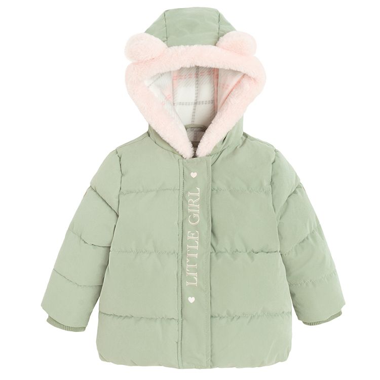 Green winter jacket with fur on the hood and ears