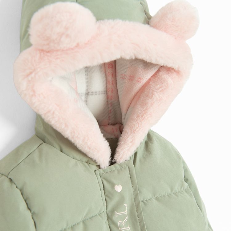 Green winter jacket with fur on the hood and ears