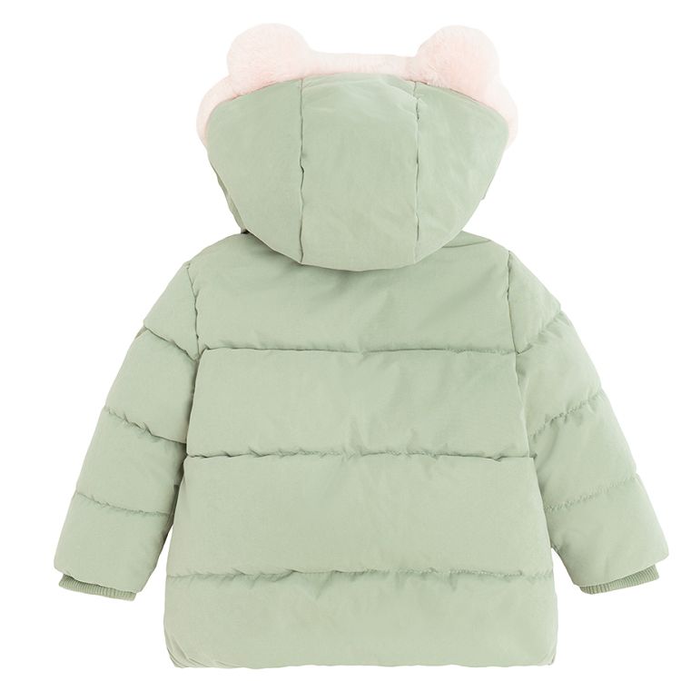 Green winter jacket with fur on the hood and ears