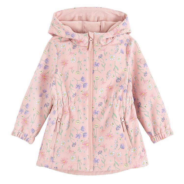 Pink floral zip through hooded light jacket