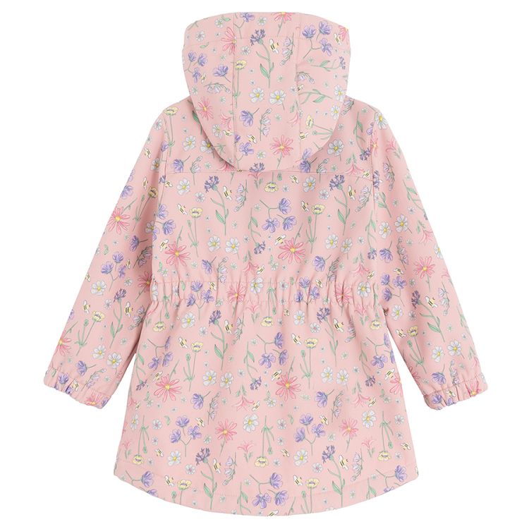 Pink floral zip through hooded light jacket