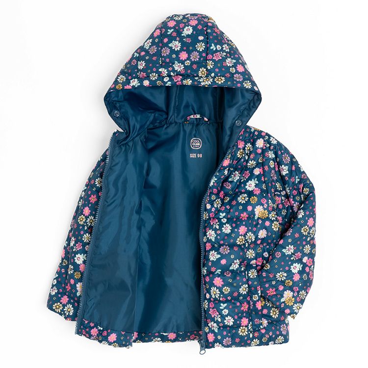 Pink hooded and blue floral jackets set- 2 pieces