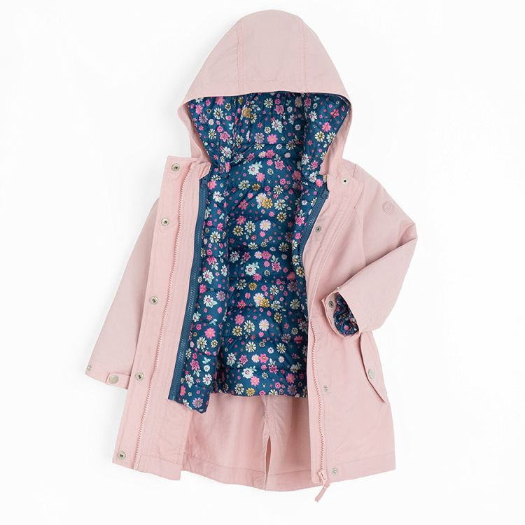 Pink hooded and blue floral jackets set- 2 pieces