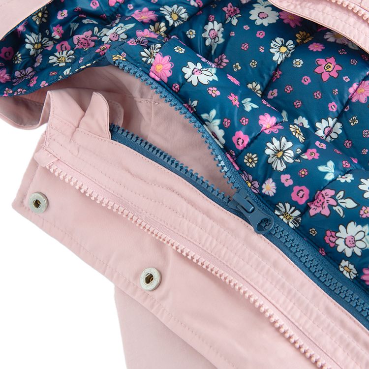 Pink hooded and blue floral jackets set- 2 pieces