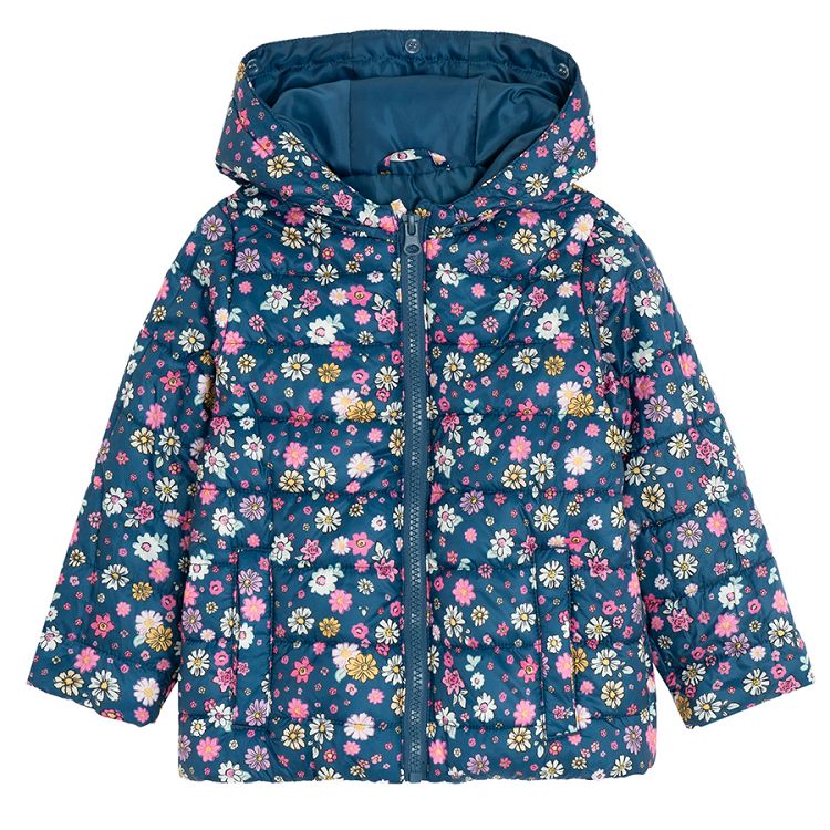 Pink hooded and blue floral jackets set- 2 pieces